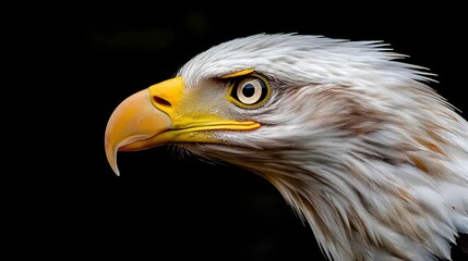Majestic Bald Eagle Profile Close up View Against Black Background