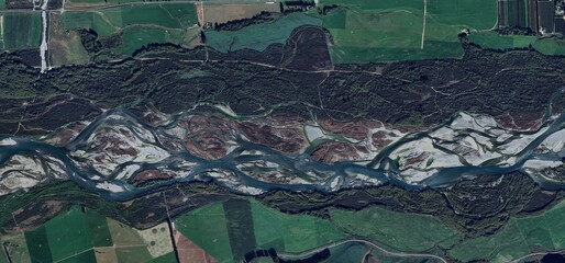 New Zealand Braided River and Farmland Aerial
