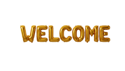Golden welcome balloon letters isolated for festive greeting design.