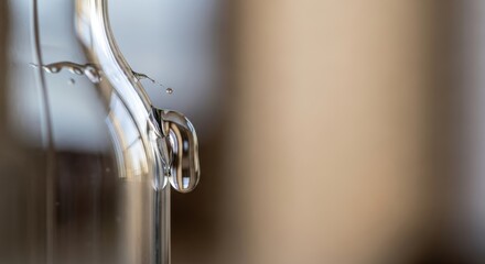 Close-up of a glass tube with water droplets, showing refraction and clarity. Abstract