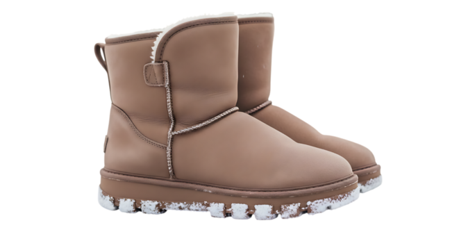 Warm brown winter boots with faux fur lining and snowy soles