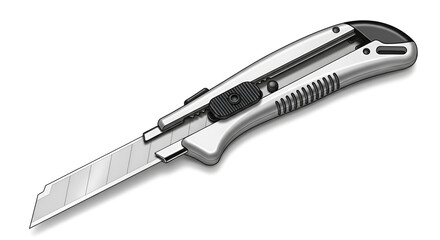 Obraz premium Illustration of a cutter with sharp details and an ergonomic design, showing an extended blade and modern handle.