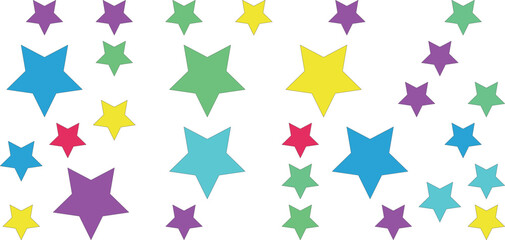 Colorful star shapes scattered on a white background