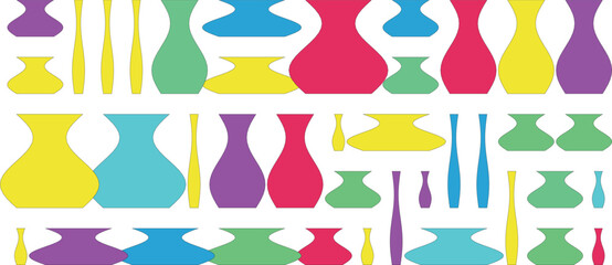 Fototapeta premium Colorful collection of vases and brushes on white background