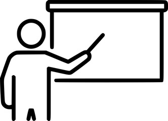 Simple icon of person giving presentation on whiteboard, outline style

