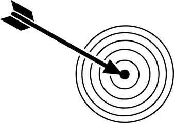 Arrow hits target center illustrating success and goal completion
