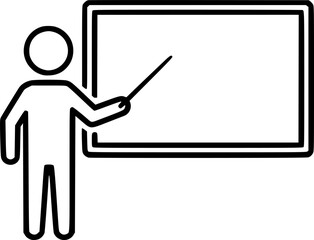 Simple icon of person giving presentation on whiteboard, outline style
