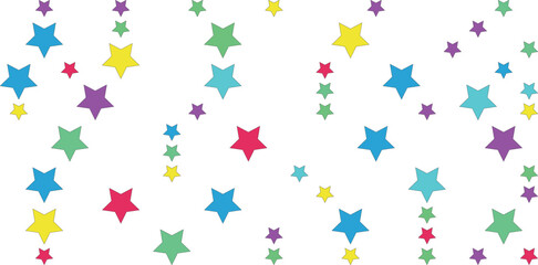 Colorful starbursts scattered across a white background