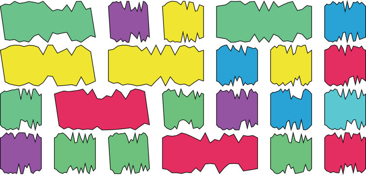 Colorful abstract shapes with rough edges arranged in a grid pattern