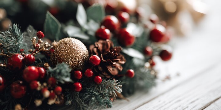 Wreath of red berries and pine cones