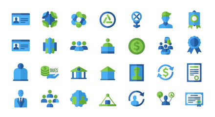 Set of flat icons representing business concepts such as finance and human resources