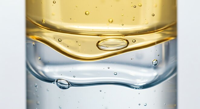 Layered Liquids: Interface and Bubbles in a Glass