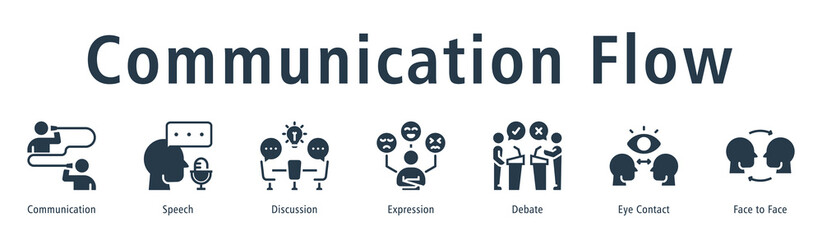 Communication Flow web banner icon vector illustration concept with icon of communication, speech, discussion, expression, debate, eye contact, and face to face.