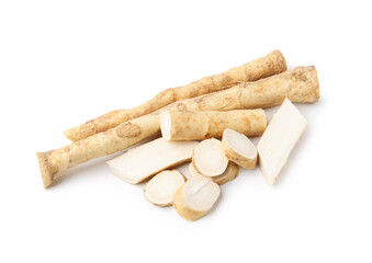 Fresh raw horseradish roots isolated on white