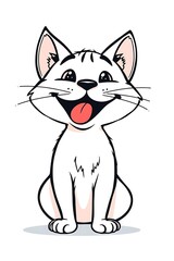 Cartoon cat smiling joyfully isolated on white background vector illustration