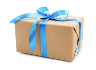 One gift box with ribbon isolated on white