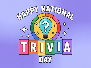 Celebrate national trivia day with a colorful illustration of a lightbulb and question mark