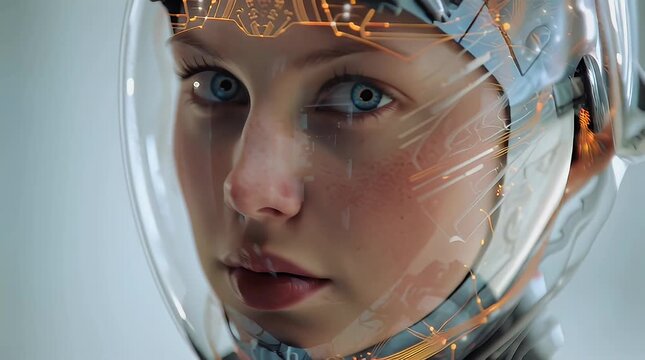 Futuristic Female Robot with Glowing Circuitry and Transparent Helmet with ai generated