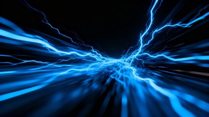 Dynamic blue lightning bolts converging in a dark space, creating an electric energy burst effect