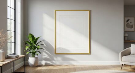 Fototapeta premium Modern Minimalist Living Room with Sunlight and Indoor Plant Decor