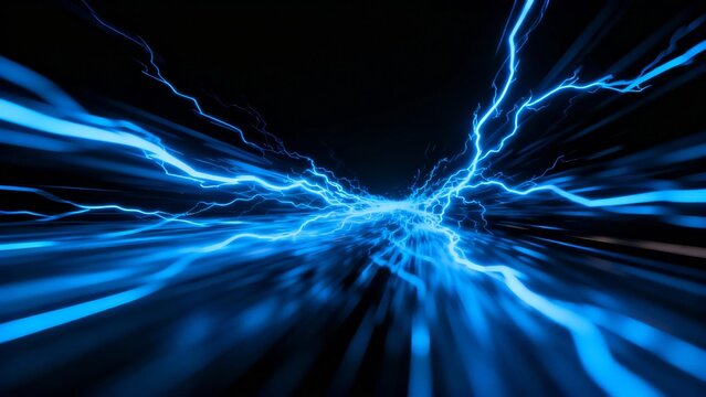 Dynamic blue lightning bolts converging in a dark space, creating an electric energy burst effect