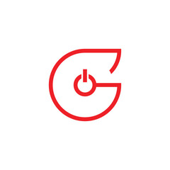 letter g simple red power button line geometric logo vector
