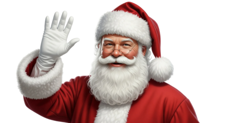 Jolly Santa Claus Waving Hand, Smiling for Christmas and Holiday Season - transparent background