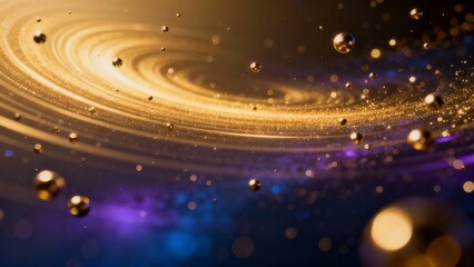 Obraz premium Golden spiral galaxy with floating particles and cosmic dust in a vibrant space scene