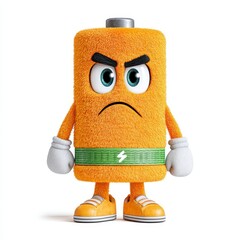 Angry Orange Fuzzy Battery Cartoon Character in 3D