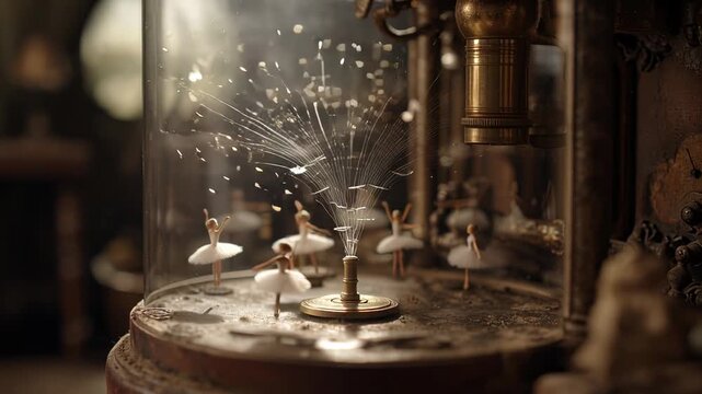 Vintage music box with delicate ballerinas in motion