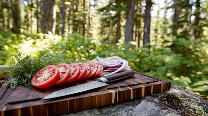 Fresh Ingredients Ready for Outdoor Meal Preparation in a Forest