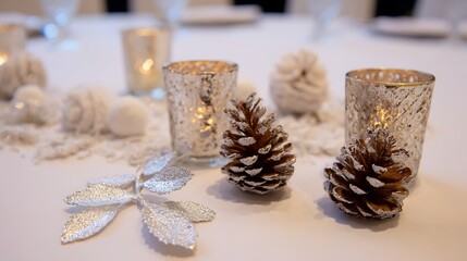 Festive Winter Table Decorations with Pinecones and Candles