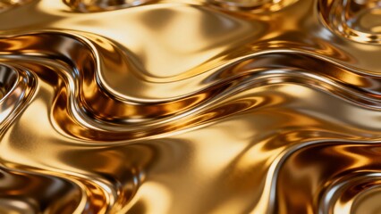 Abstract golden liquid surface with flowing waves and reflective highlights