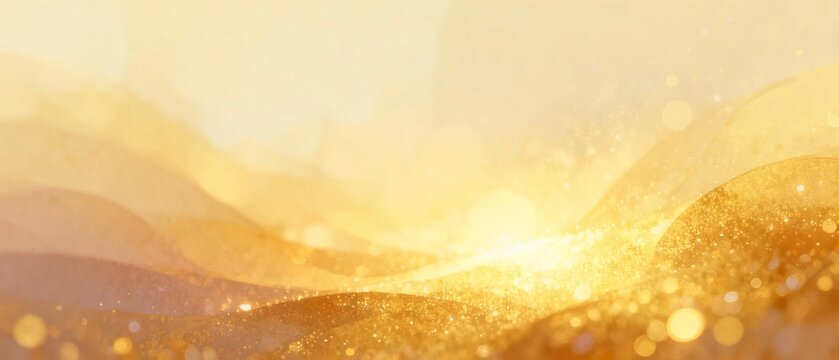 Golden abstract background with glowing light and sparkling particles