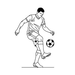 A detailed line drawing of a soccer player skillfully controlling the ball with his foot.