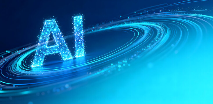 Futuristic AI Design with Glowing Letters and Digital Swirl