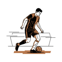 Illustration of a soccer player dribbling a ball on a field.