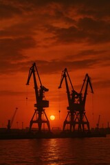 Fototapeta premium Harbor cranes silhouette