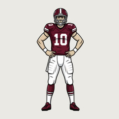 Full body illustration of an American football player in a maroon and white uniform.