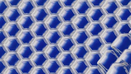 Abstract close-up featuring a honeycomb structure with blue hexagonal cells, glossy