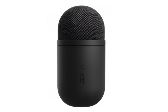Black modern usb podcast microphone on transparent background, ideal for recording vocals, streaming, and broadcasting media content