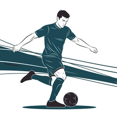 Illustration of a soccer player kicking a ball with abstract lines in the background.