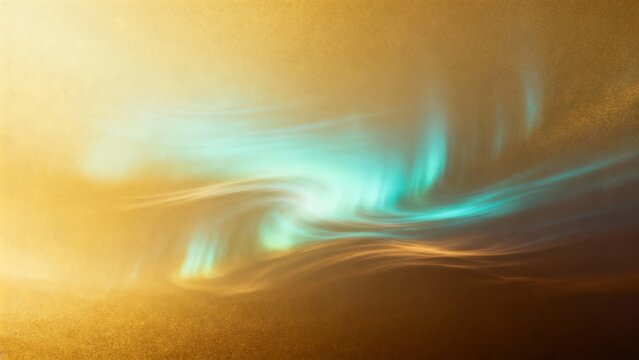 Abstract swirling patterns of golden and teal light against a warm gradient background