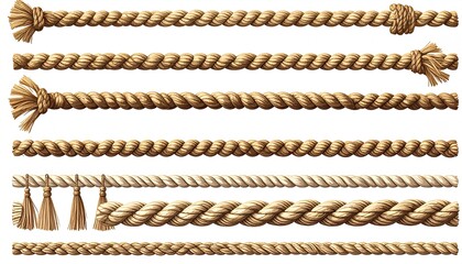 Ropes Seven lengths, various thicknesses and knot styles