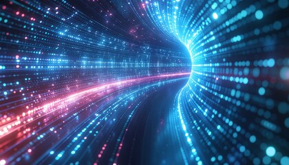Digital Tunnel: A stunning visualization of digital information flowing through a futuristic tunnel, a captivating illustration of high-speed data transfer and technological advancement. 