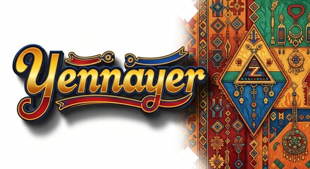 Yennayer Indian New Year Celebration Event Poster Design with Traditional Berber Patterns & Jewelry