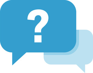 Two blue speech bubbles with white question mark communication conversation