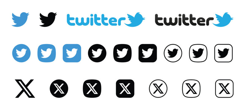 twitter and x social media logo vector icon set collection