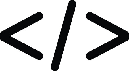 Black angle brackets and forward slash symbol on white background code coding