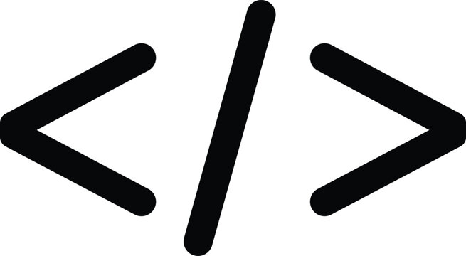 Black angle brackets and forward slash symbol on white background code coding